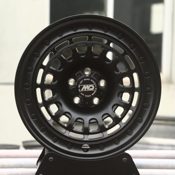 Audi A6 wheels – MD Off Road Gloss Black Deep Lip Exposed Bolt Detail Double Ring Lip, front view