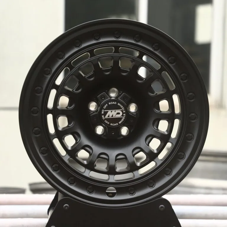 Audi A6 wheels – MD Off Road Gloss Black Deep Lip Exposed Bolt Detail Double Ring Lip, front view