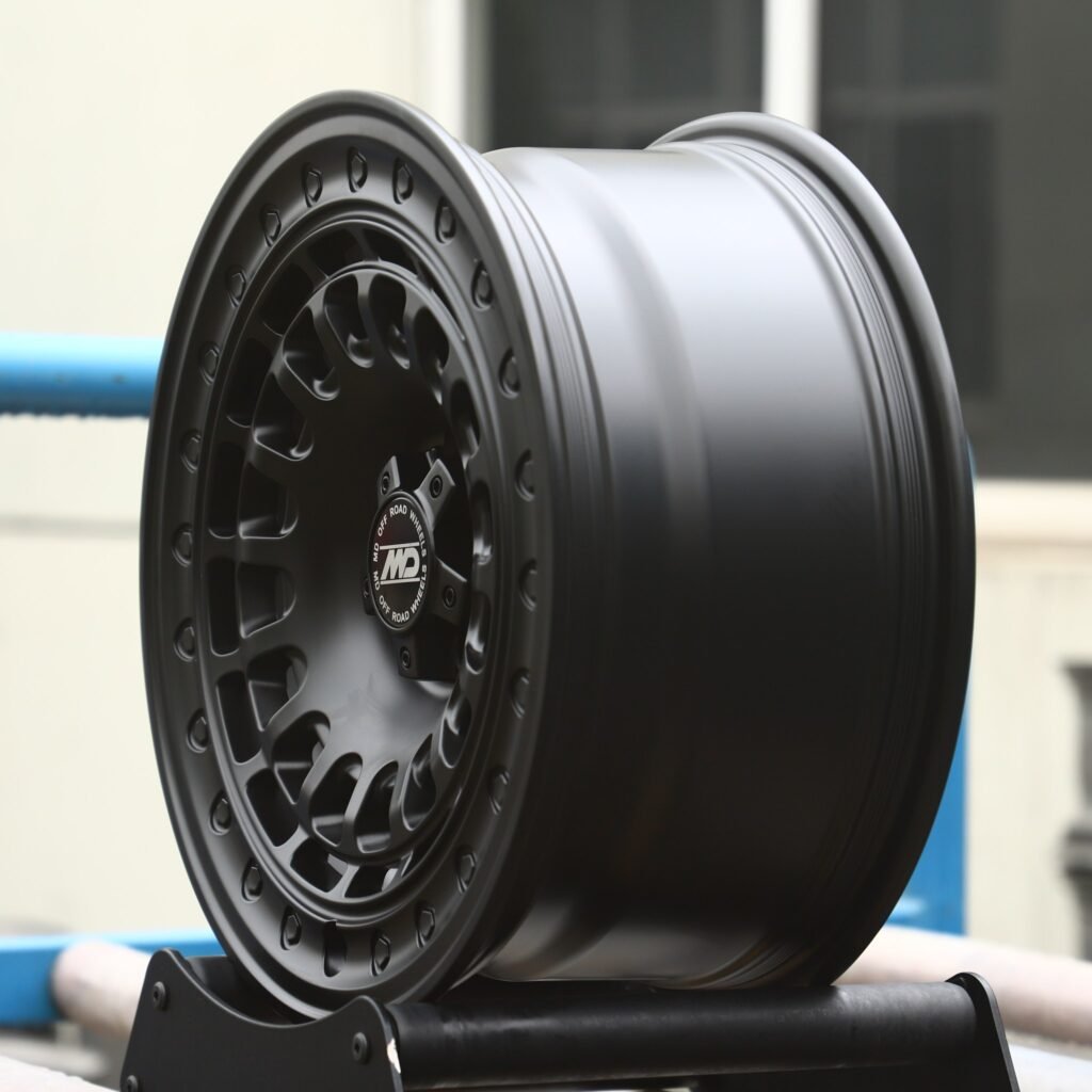 5x112 wheels – MD Off Road Gloss Black Deep Lip Exposed Bolt Detail Double Ring Lip, side view