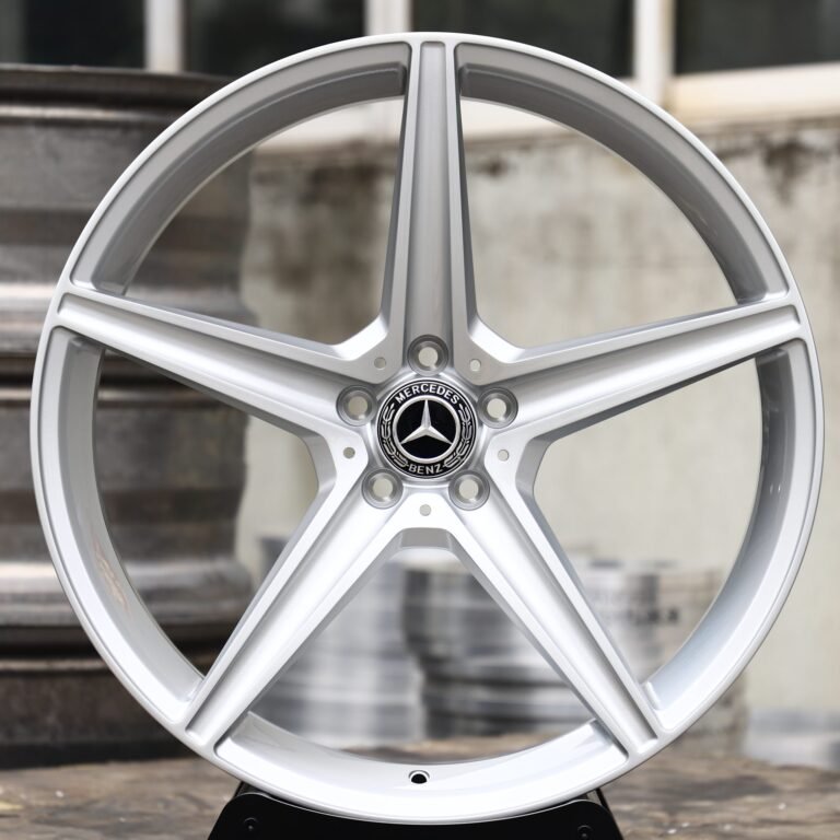 Mercedes-Benz E-Class wheels – Bright Silver 5-Spoke (Mercedes-Benz OEM-Style), front view