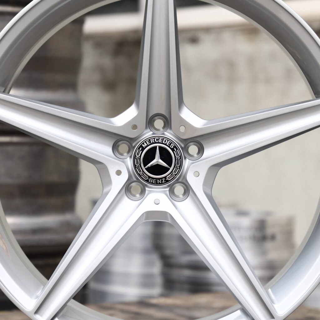 Mercedes-Benz S-Class wheels – Bright Silver 5-Spoke (Mercedes-Benz OEM-Style), angled view