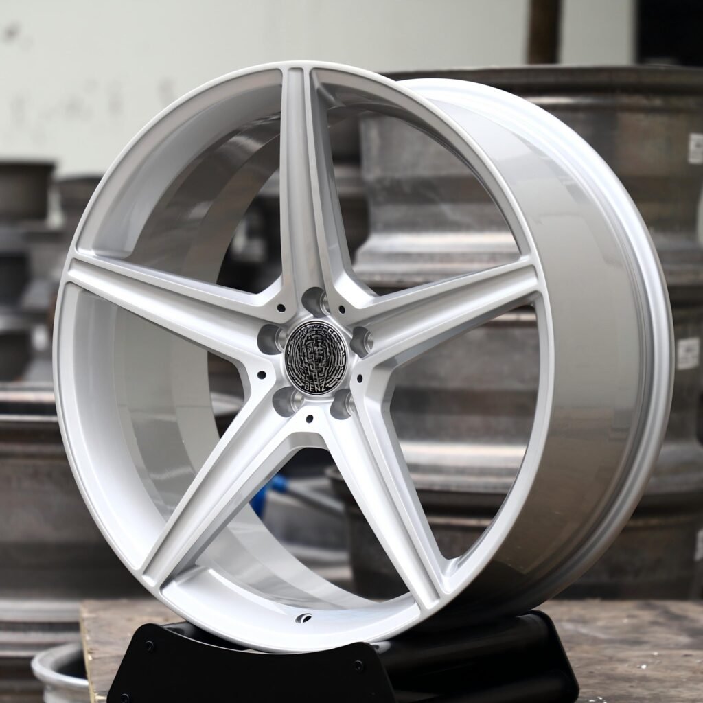 5x112 wheels – Bright Silver 5-Spoke (Mercedes-Benz OEM-Style), side view