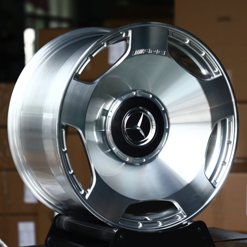 Mercedes-Benz S-Class wheels – Brushed Silver 3-Spoke Dish (Mercedes-Benz OEM-Style), angled view