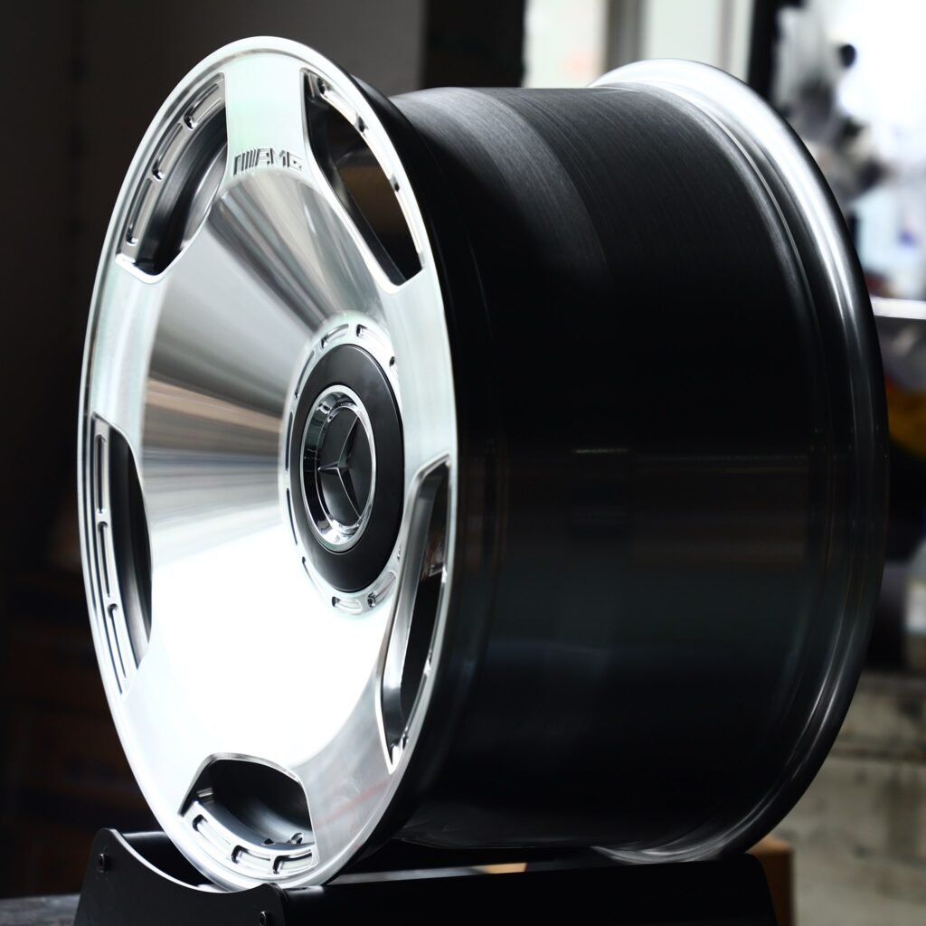 5x112 wheels – Brushed Silver 3-Spoke Dish (Mercedes-Benz OEM-Style), side view