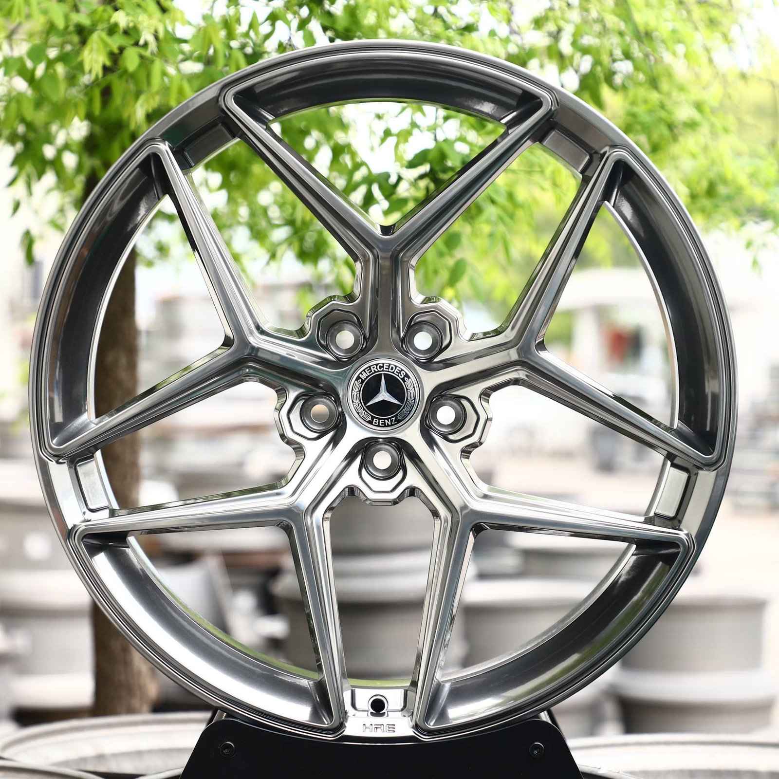 Mercedes-Benz E-Class wheels – Gloss Black Machined 5 Y-Spoke (Mercedes-Benz OEM-Style), front view