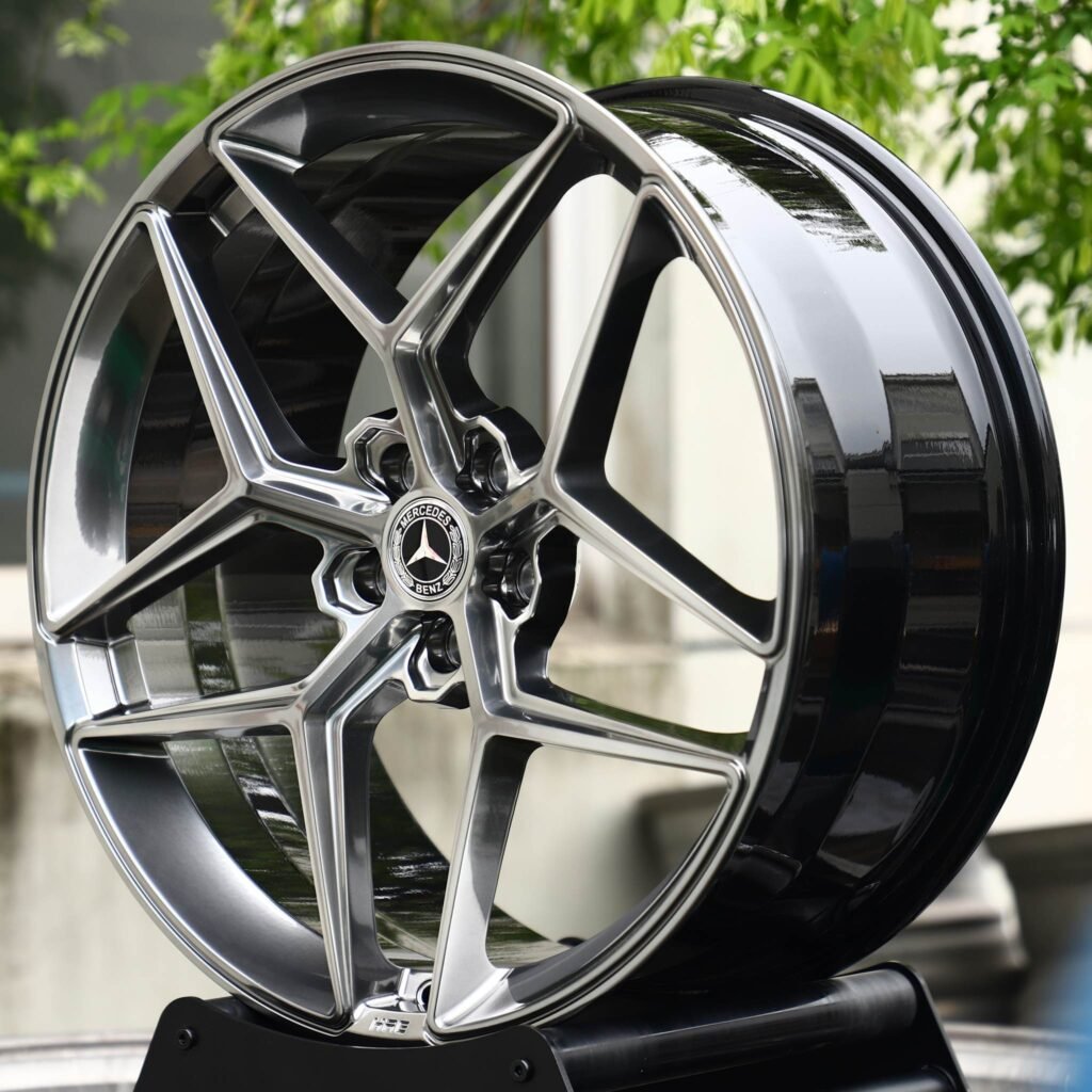 5x112 wheels – Gloss Black Machined 5 Y-Spoke (Mercedes-Benz OEM-Style), side view