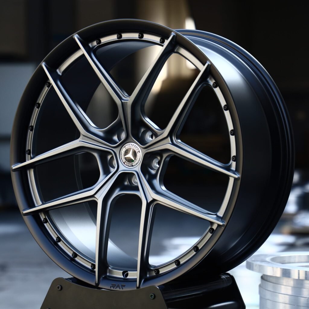 Mercedes-Benz S-Class wheels – Gunmetal 5 Y-Spoke Riveted (Mercedes-Benz OEM-Style), angled view