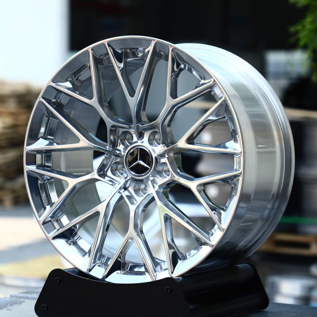 Mercedes-Benz S-Class wheels – Hyper Silver Mesh Multi-Spoke (Mercedes-Benz OEM-Style), angled view