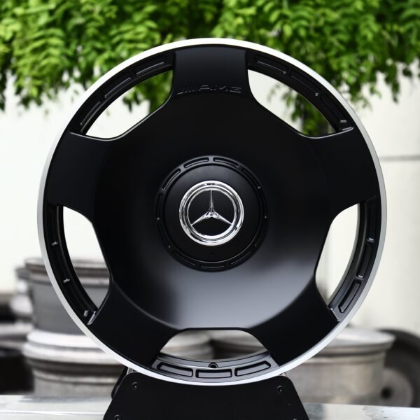 Mercedes-Benz E-Class wheels – Matte Black 3-Spoke Dish Polished Lip (Mercedes-Benz OEM-Style), front view