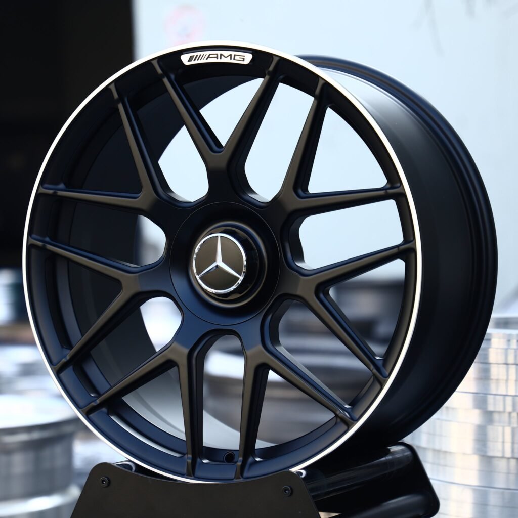Mercedes-Benz S-Class wheels – Matte Black 7 Y-Spoke (Mercedes-Benz OEM-Style), angled view