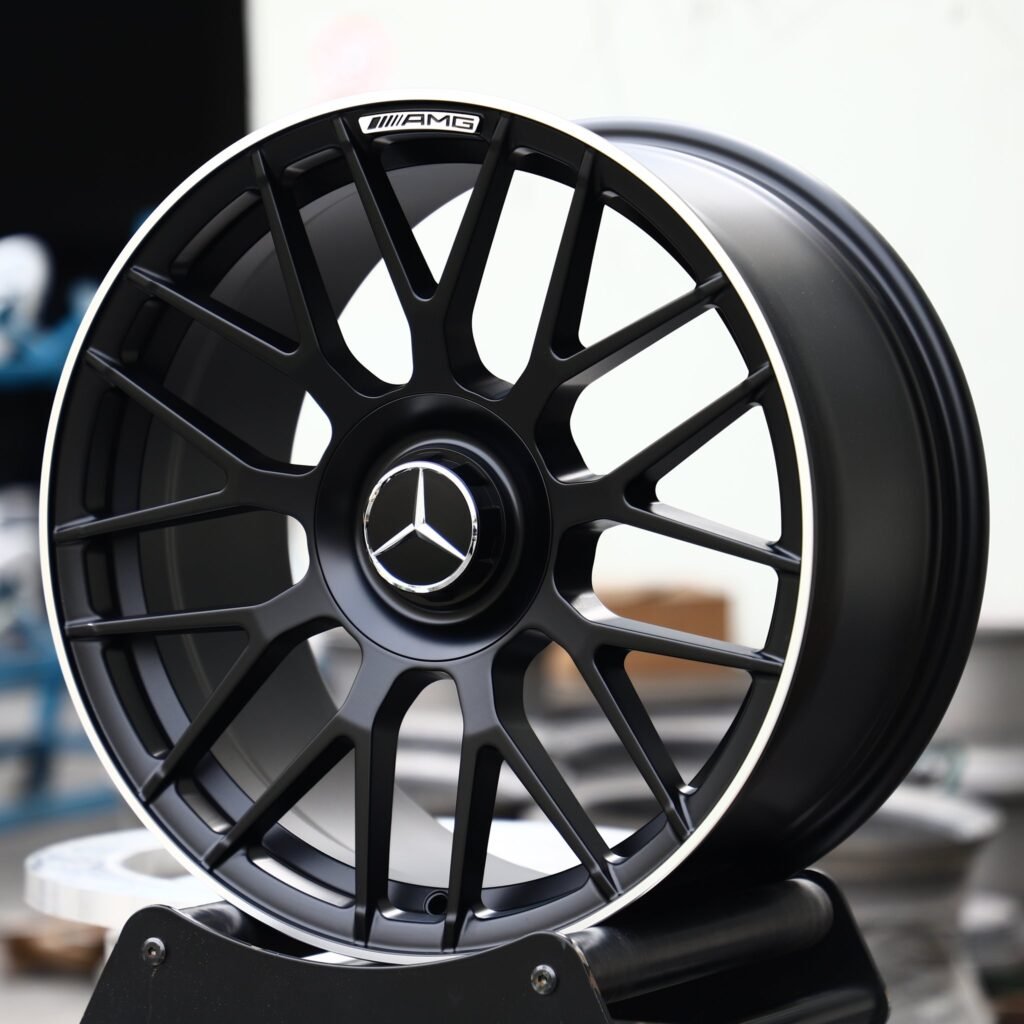 Mercedes-Benz S-Class wheels – Matte Black 9 Y-Spoke Mesh (Mercedes-Benz OEM-Style), angled view