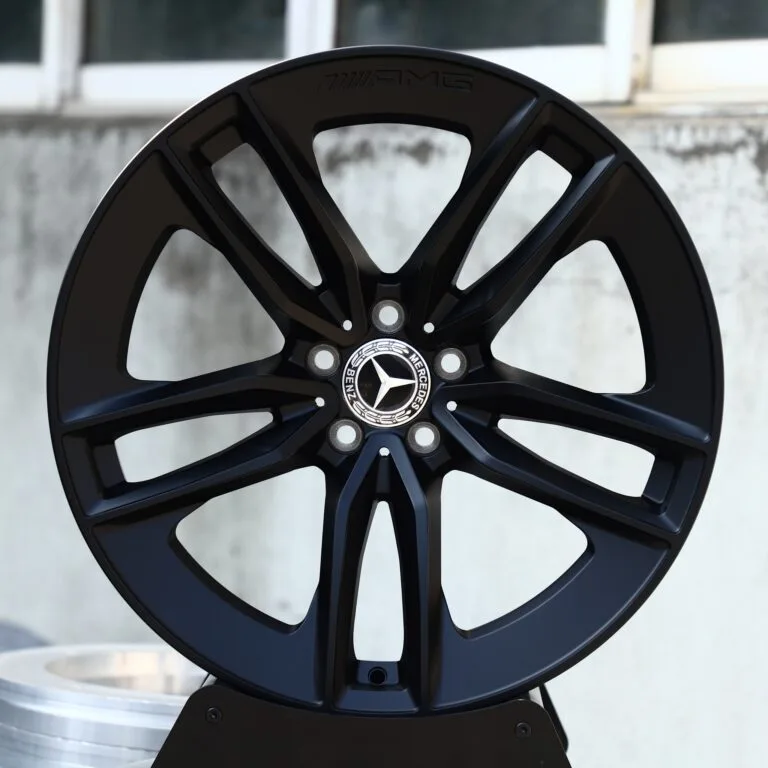 Mercedes-Benz OEM-Style Matte Black Twin 5-Spoke Forged Wheels – Mercedes-Benz E-Class / S-Class, front view