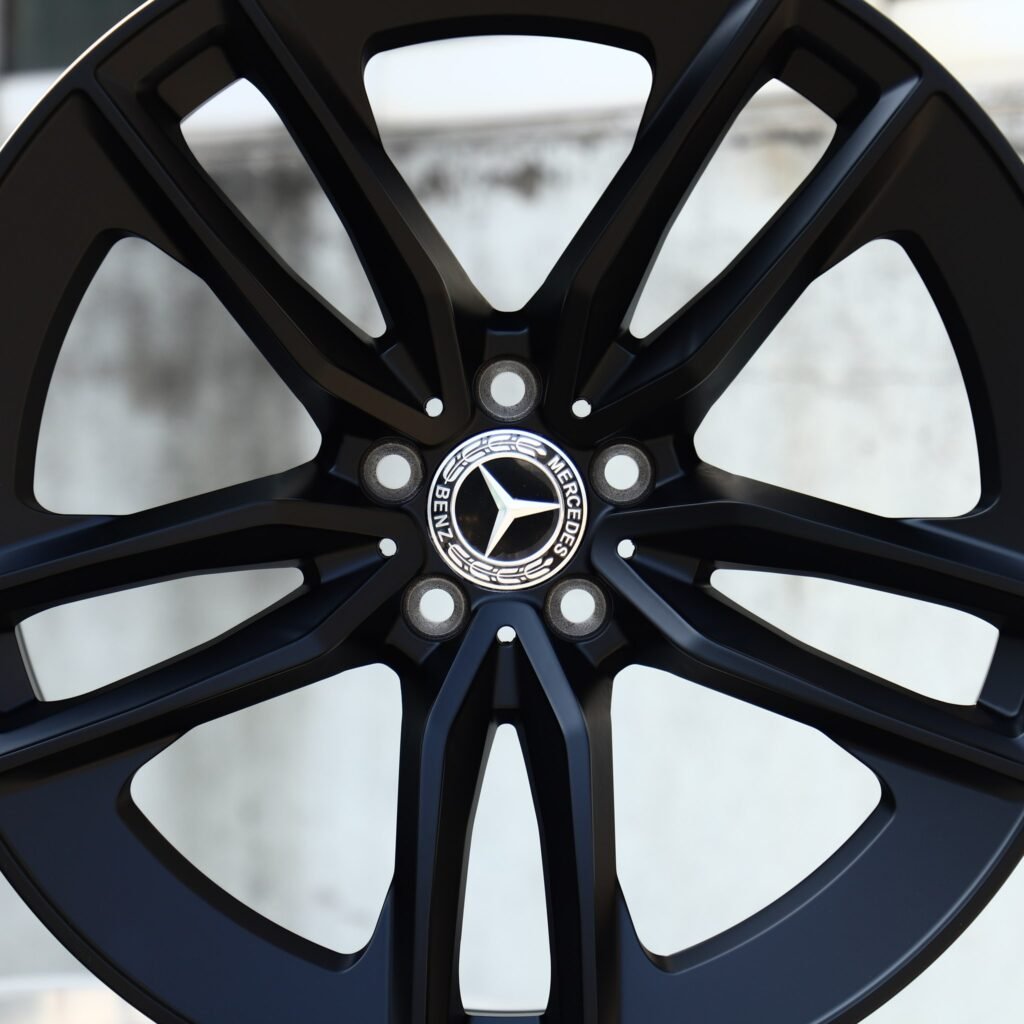 Mercedes-Benz S-Class wheels – Matte Black Twin 5-Spoke (Mercedes-Benz OEM-Style), angled view