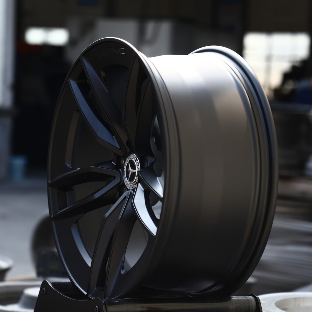 Mercedes-Benz E-Class wheels – Matte Black Twin 5-Spoke (Mercedes-Benz OEM-Style), lip and barrel detail
