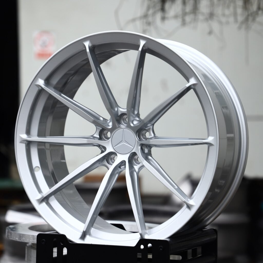 Mercedes-Benz S-Class wheels – Matte Silver 10-Spoke (Mercedes-Benz OEM-Style), angled view