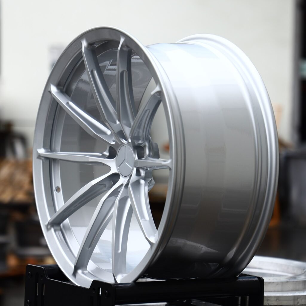 5x112 wheels – Matte Silver 10-Spoke (Mercedes-Benz OEM-Style), side view