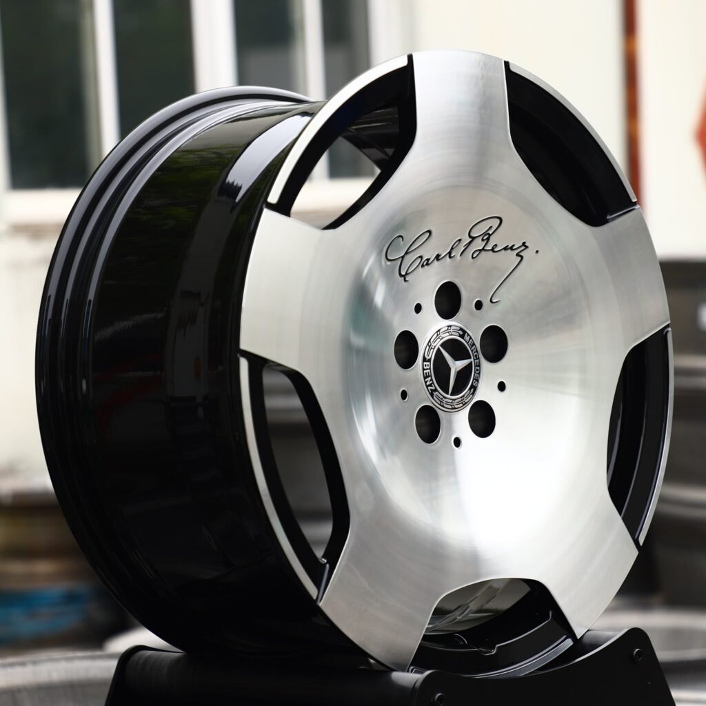5x112 wheels – Polished / Black 3-Spoke Dish (Mercedes-Benz OEM-Style), side view