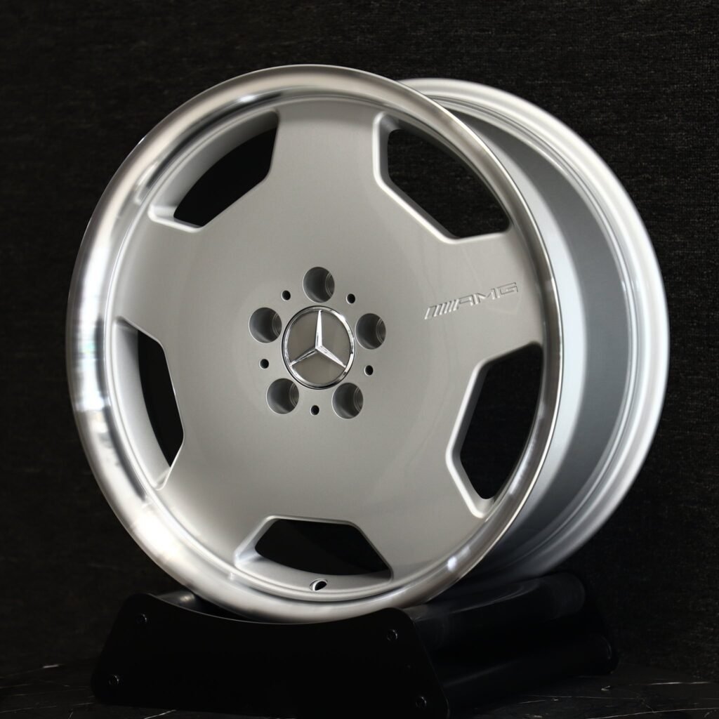 Mercedes-Benz S-Class wheels – Silver 5-Spoke Polished Deep Lip (Mercedes-Benz OEM-Style), angled view