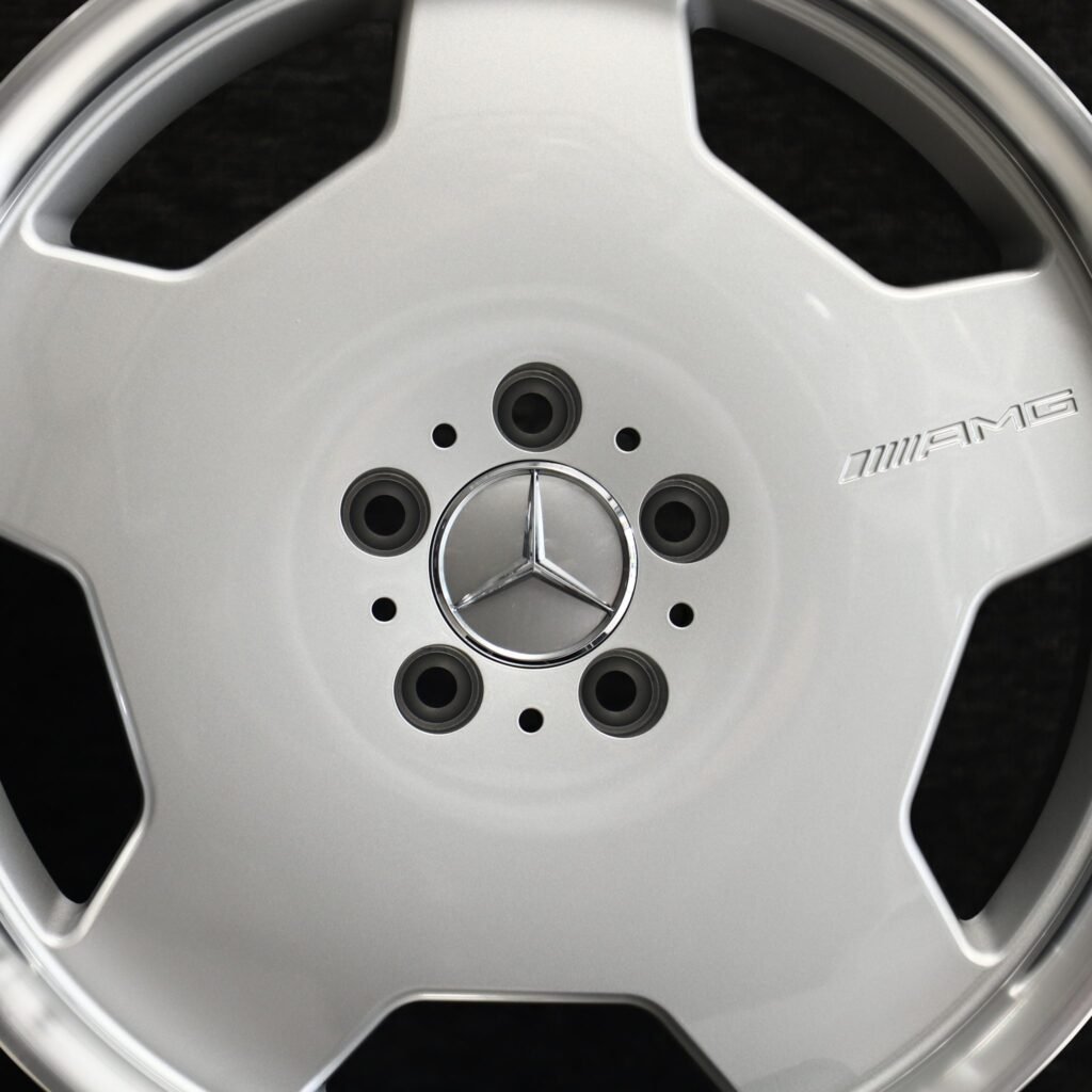 Mercedes-Benz E-Class wheels – Silver 5-Spoke Polished Deep Lip (Mercedes-Benz OEM-Style), lip and barrel detail