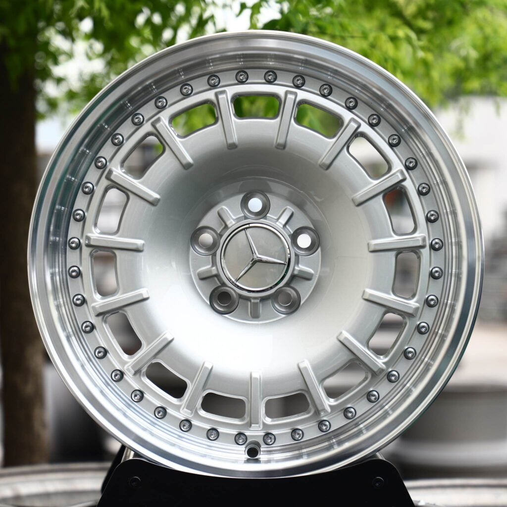 Mercedes-Benz E-Class wheels – Silver Slotted Riveted 2-Piece (Mercedes-Benz OEM-Style), front view