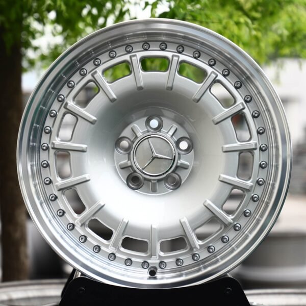 Mercedes-Benz E-Class wheels – Silver Slotted Riveted 2-Piece (Mercedes-Benz OEM-Style), front view