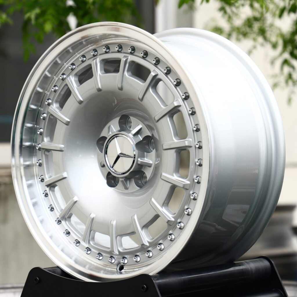 5x112 wheels – Silver Slotted Riveted 2-Piece (Mercedes-Benz OEM-Style), side view