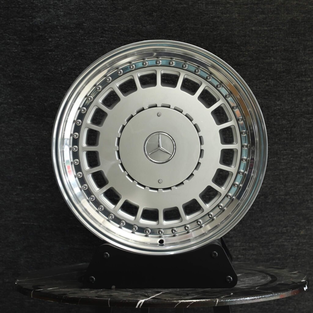 Mercedes-Benz Style Bright Silver Faux 2-Piece Full-Face Riveted Deep Lip Forged Wheels – Mercedes-Benz E-Class / Mercedes-Benz S-Class Fitment (5-Lug)