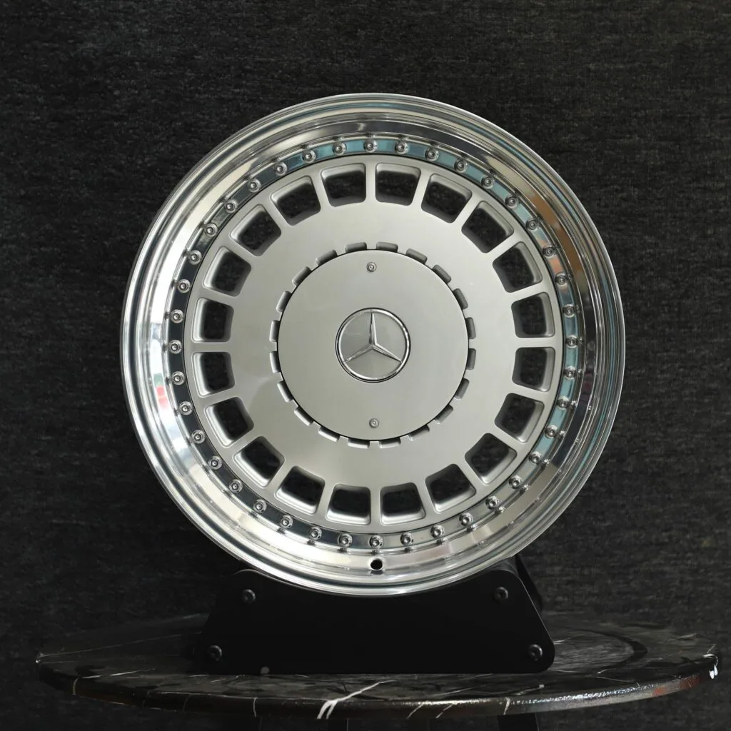 Mercedes-Benz Style Bright Silver Faux 2-Piece Full-Face Riveted Deep Lip Forged Wheels – Mercedes-Benz E-Class / Mercedes-Benz S-Class Fitment (5-Lug)