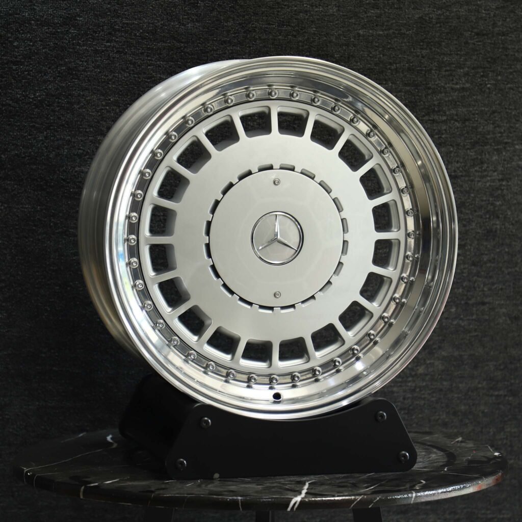 Mercedes-Benz Style Bright Silver Faux 2-Piece Full-Face Riveted Deep Lip Forged Wheels - Mercedes-Benz E-Class / Mercedes-Benz S-Class Fitment (5-Lug) view 2
