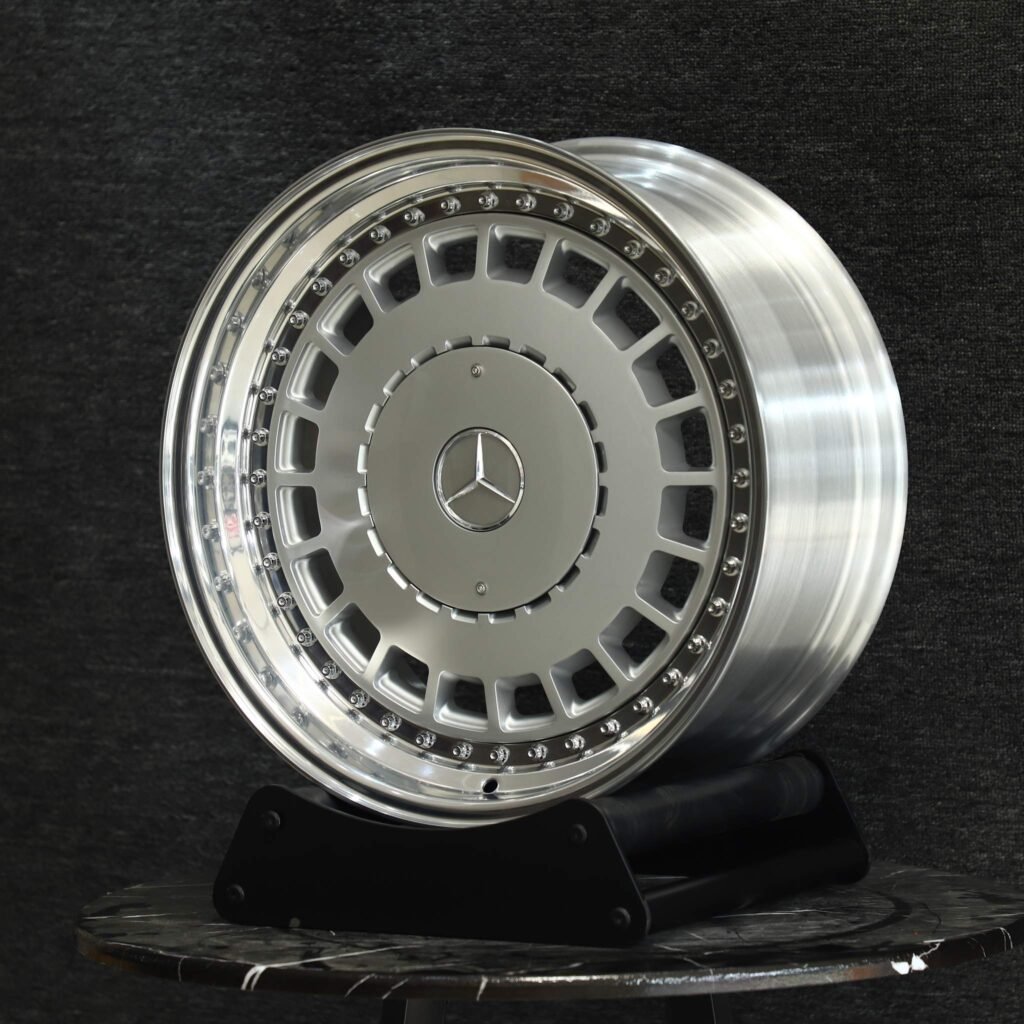 Mercedes-Benz Style Bright Silver Faux 2-Piece Full-Face Riveted Deep Lip Forged Wheels - Mercedes-Benz E-Class / Mercedes-Benz S-Class Fitment (5-Lug) view 4