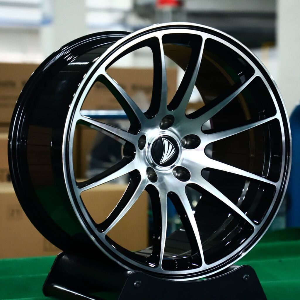 Mercedes-Benz S-Class wheels – Gloss Black 12-Spoke Machined Face Concave, angled view