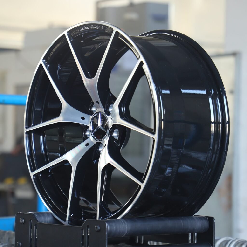 5x112 wheels – Gloss Black 5 Y-Spoke Machined Face, side view