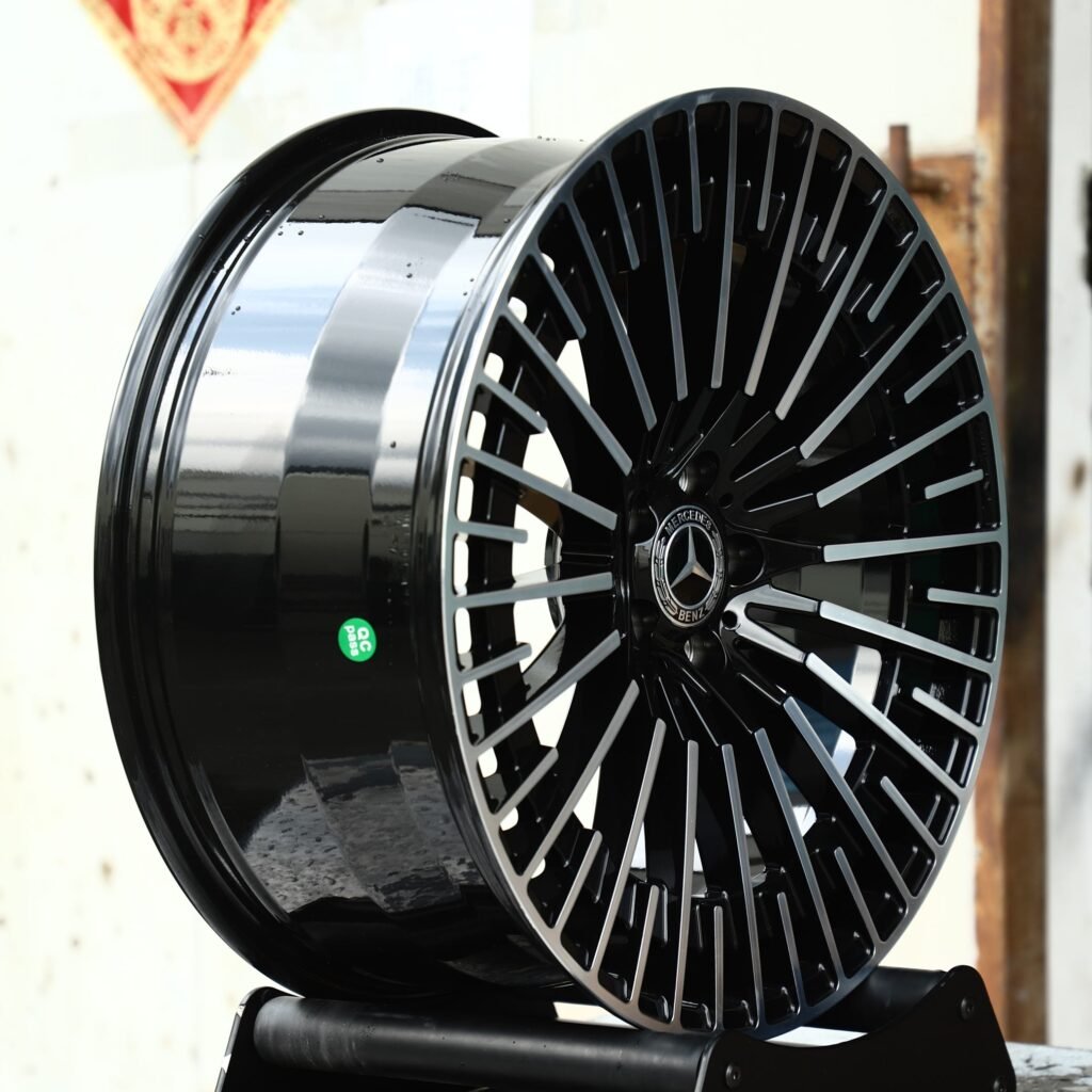5x112 wheels – Gloss Black Multi-Spoke Machined Face, side view