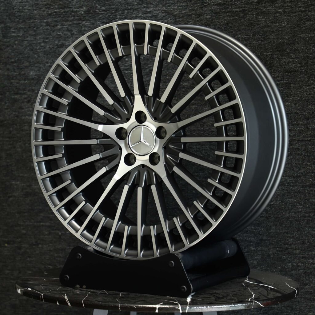 5x112 wheels – Gray Multi-Spoke Machined Face, side view