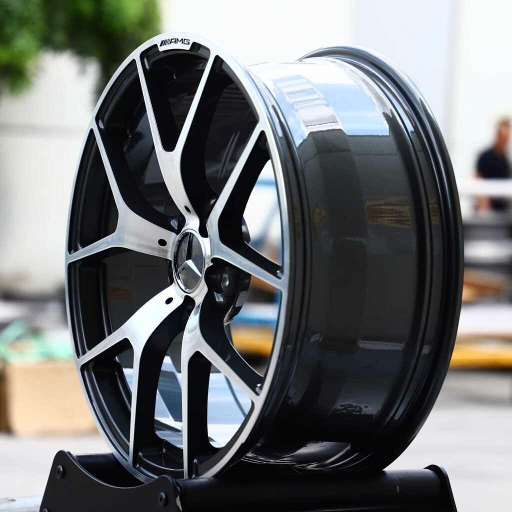 5x112 wheels – Gunmetal / Gray 5 Y-Spoke Machined Face, side view