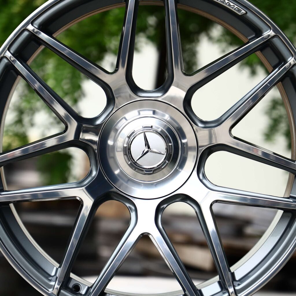 5x112 wheels – Gunmetal / Gray 7 Y-Spoke Machined Face, side view