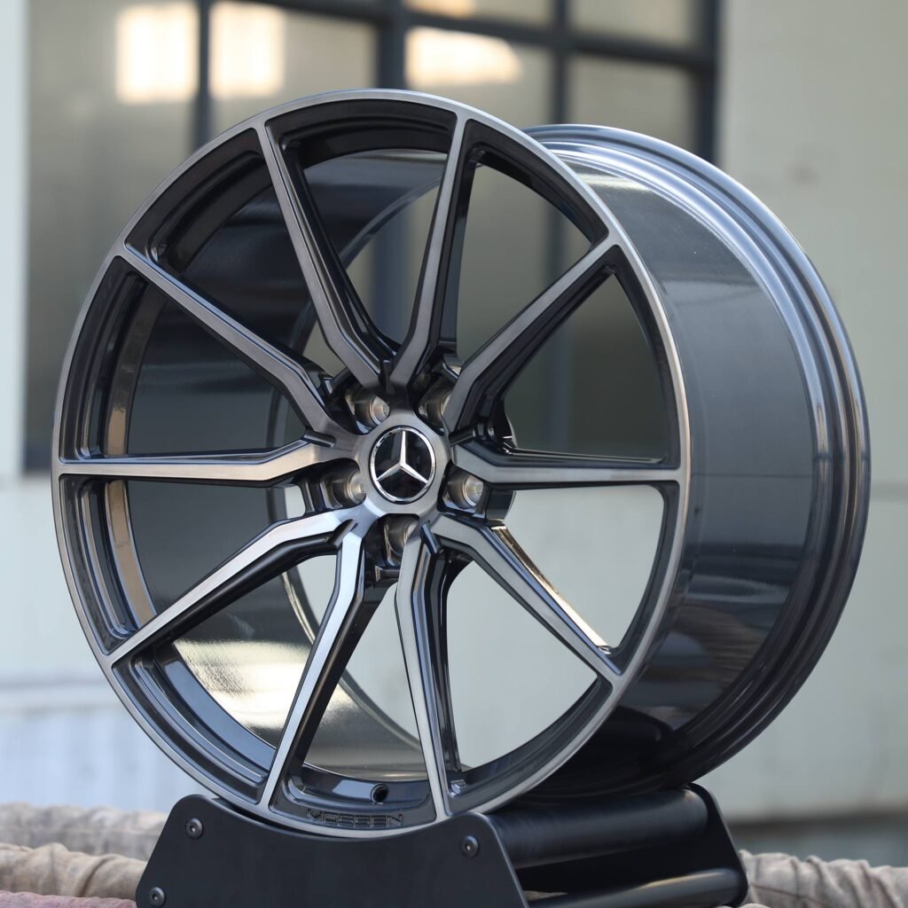 5x112 wheels – Matte Silver 5 V-Spoke Machined Face, side view