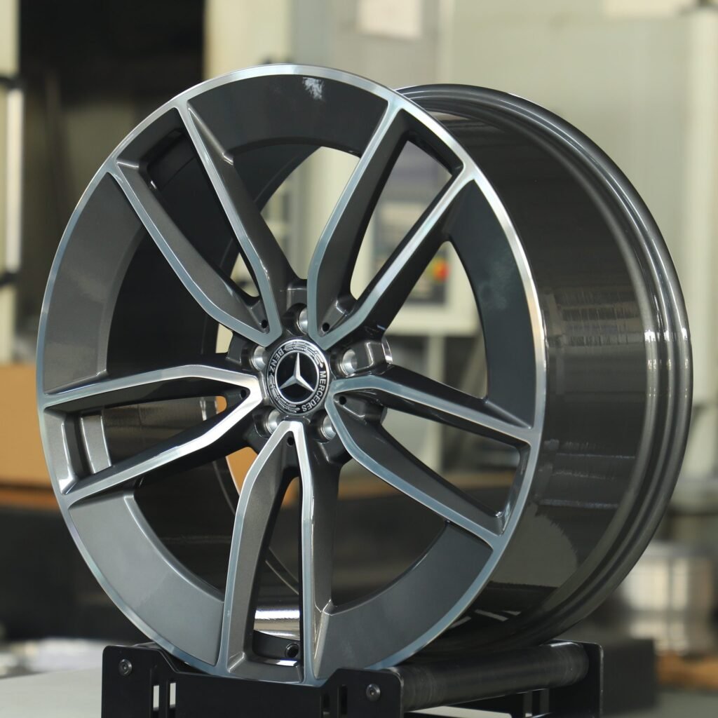 5x112 wheels – Metallic Gray 5-Spoke Machined Face, side view