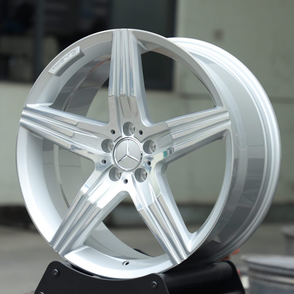 5x112 wheels – Polished Silver 5-Spoke, side view