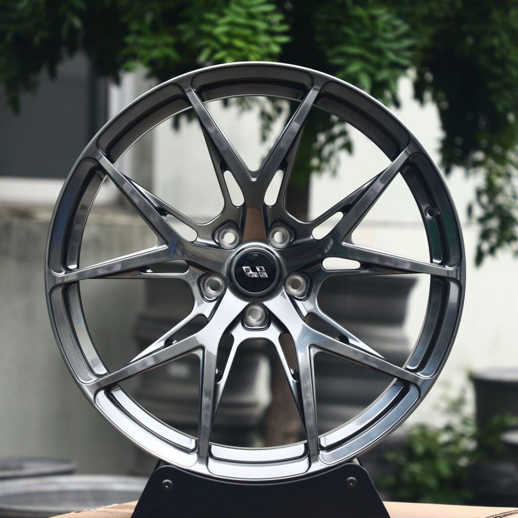Tesla Model 3 wheels – Metallic Gray 5 Y-Spoke Side-Milled, front view