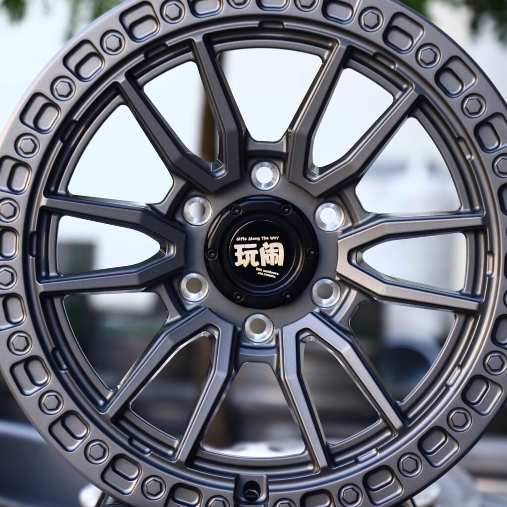 Toyota Tacoma wheels – Metallic Gray 6 V-Spoke Exposed Bolt Detail, lip and barrel detail