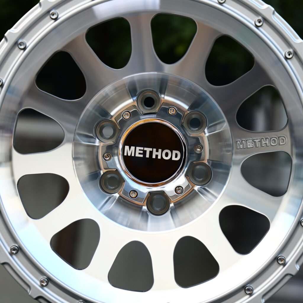 6x135 wheels – Method Race Bright Silver Exposed Bolt Detail, side view
