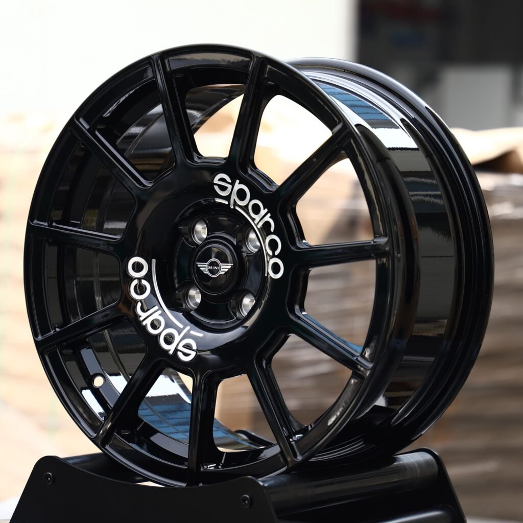 Mini Cooper S wheels – Gloss Black 12-Spoke (Mini OEM-Style), angled view