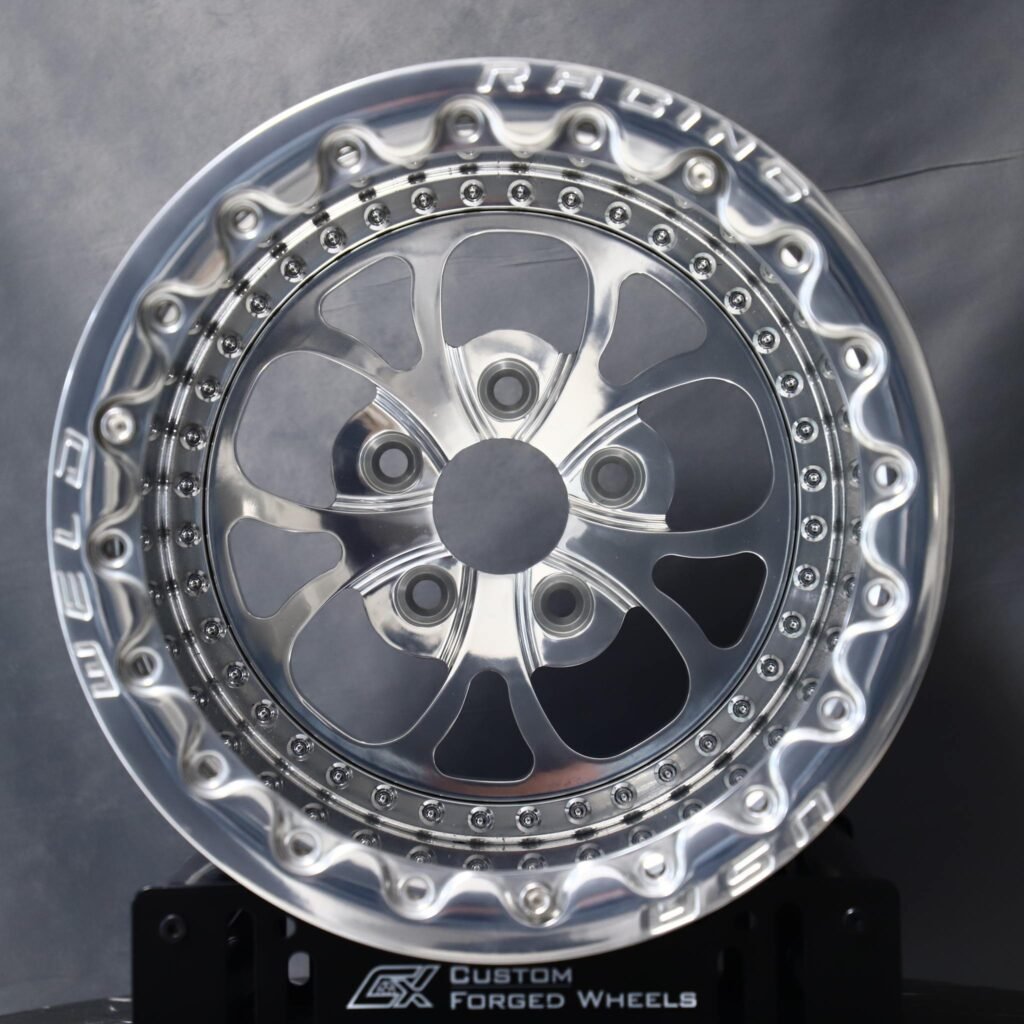 Ford Mustang wheels – Mirror Polished 5-Spoke 3-Piece, front view