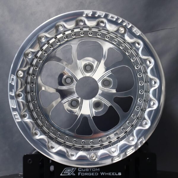 Ford Mustang wheels – Mirror Polished 5-Spoke 3-Piece, front view