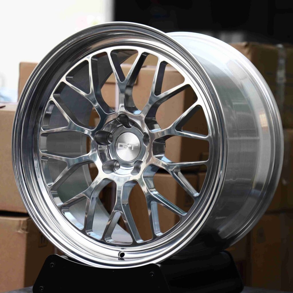 BMW M3 wheels – Mirror Polished Silver 10 Y-Spoke Deep Lip, angled view