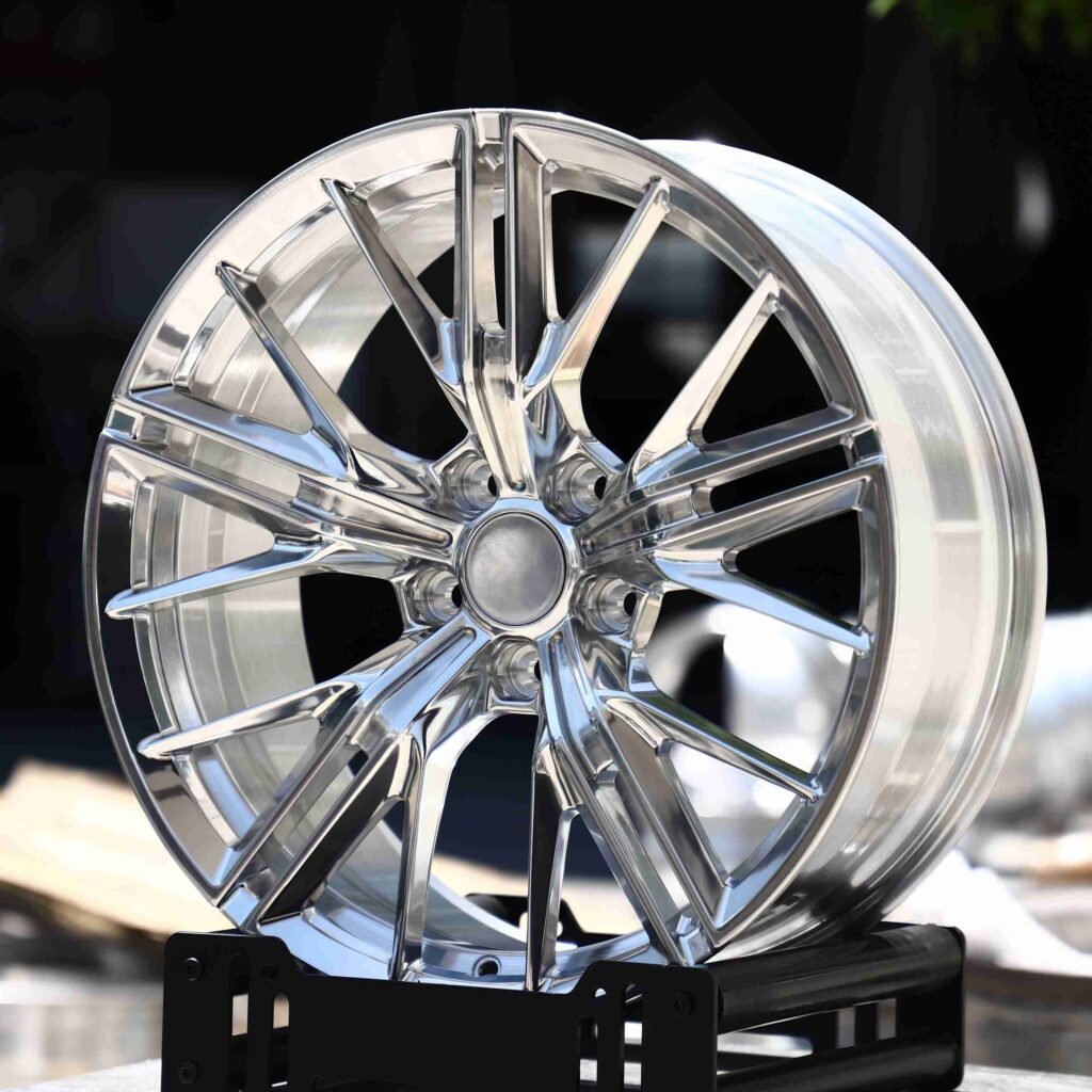BMW M3 wheels – Mirror Polished Silver 10 Y-Spoke, angled view