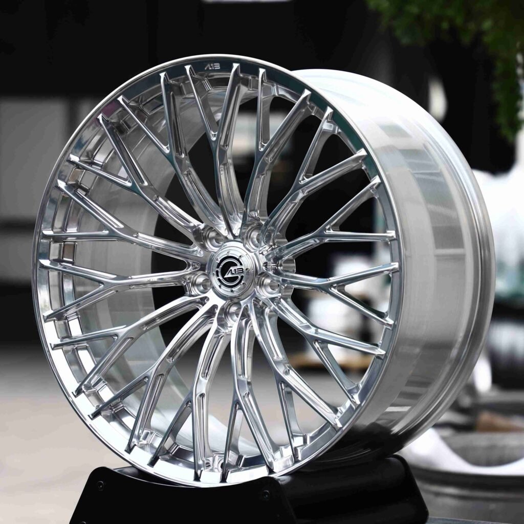 BMW M3 wheels – Mirror Polished Silver 15 Y-Spoke, angled view