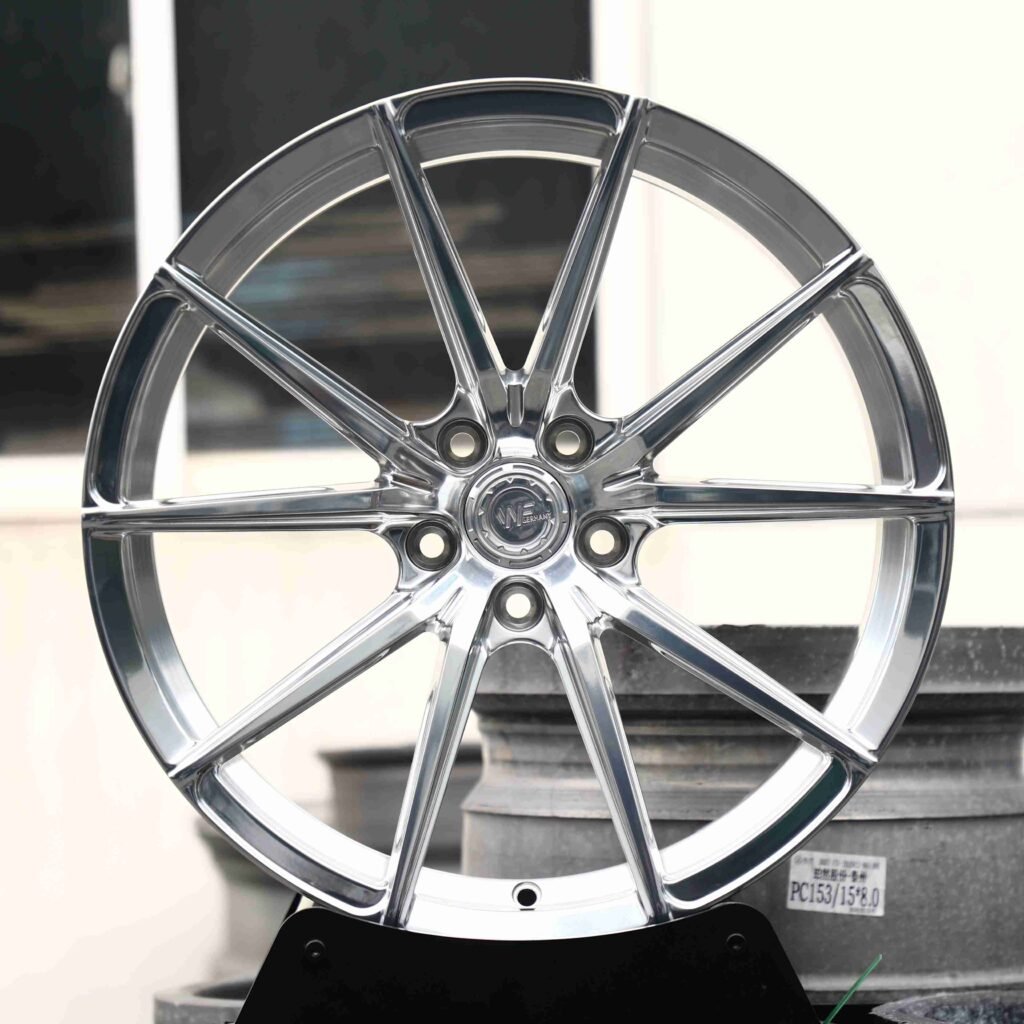 Audi RS3 wheels – Mirror Polished Silver 5 V-Spoke (Wheelforce-Style), front view