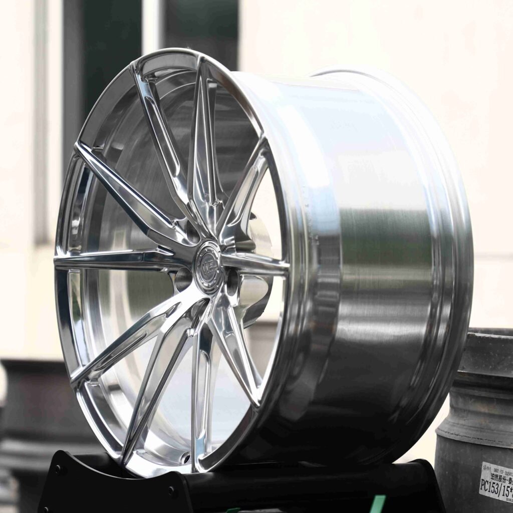 5x112 wheels – Mirror Polished Silver 5 V-Spoke (Wheelforce-Style), side view